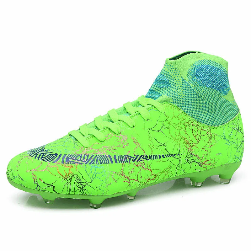 Лидер продаж, Мужская футбольная обувь с бусами, высокие футбольные бутсы, Длинные шипы, уличные футбольные тренировочные ботинки для мужчин и женщин, детская обувь для футбола - Цвет: green long spikes