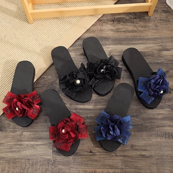 

2020 New Women Slippers Summer Bohemia Floral Beach Sandals Striped Bow Slippers Flip Flops For Women Platform Sandals Shoes