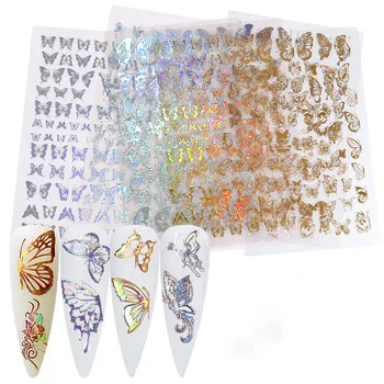 

8pc Nail Art Laser Gold Silver Butterfly Sticker Design Decoration Summer 3D Holographics Hollow Butterfly DIY Manicure Supplies