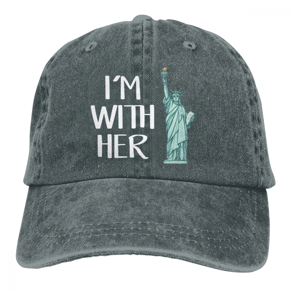Я с ее женщина свобода Casquette темно-синий унисекс Мужские Женские джинсовые бейсболка с ремешком кепки Регулируемый Гольф папа шляпа