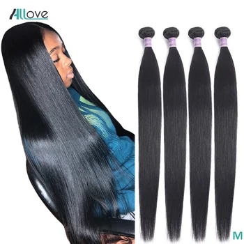 Allove Peruvian Straight Hair Bundles Human Hair Extensions Double Machine Weft Non-Remy Hair Weave Bundles 8-28 Natural Color 1