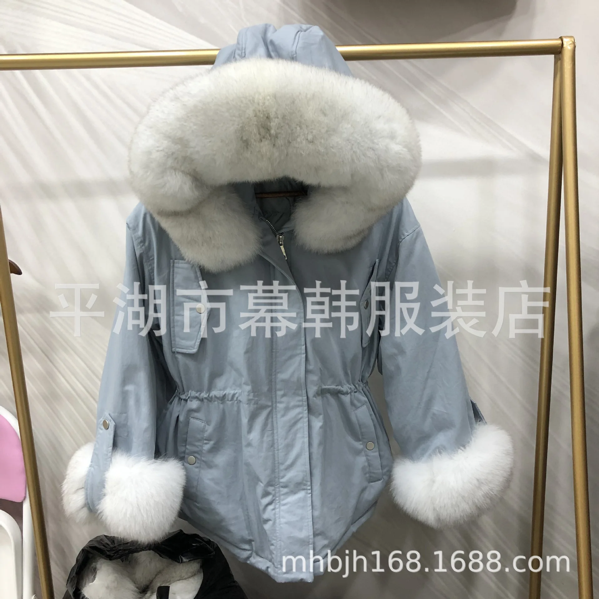 Cuff Fox Fur down Jacket Short Women's Winter New Style Korean-style Waist Hugging Large Fur Collar Short-height