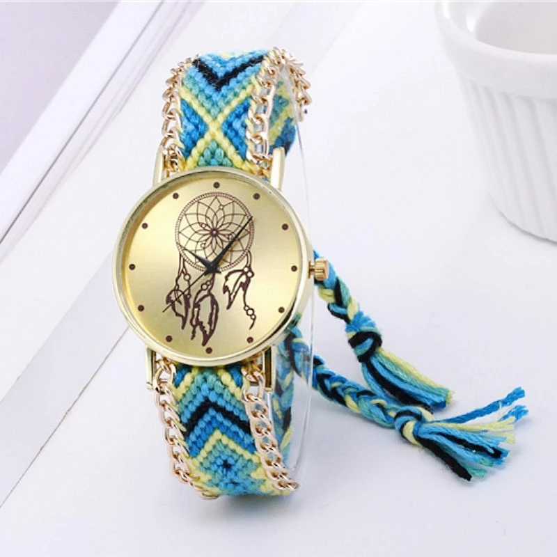 Skute Boho Этнические Красочные часы для браслетов дружбы для женщин ручной работы плетеный Ловец снов наручные кварцевые часы Reloj