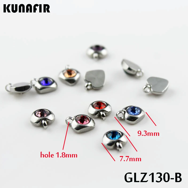 stainless steel small pendant with rhinestone lovely charms 12pcs mix color GLZ130