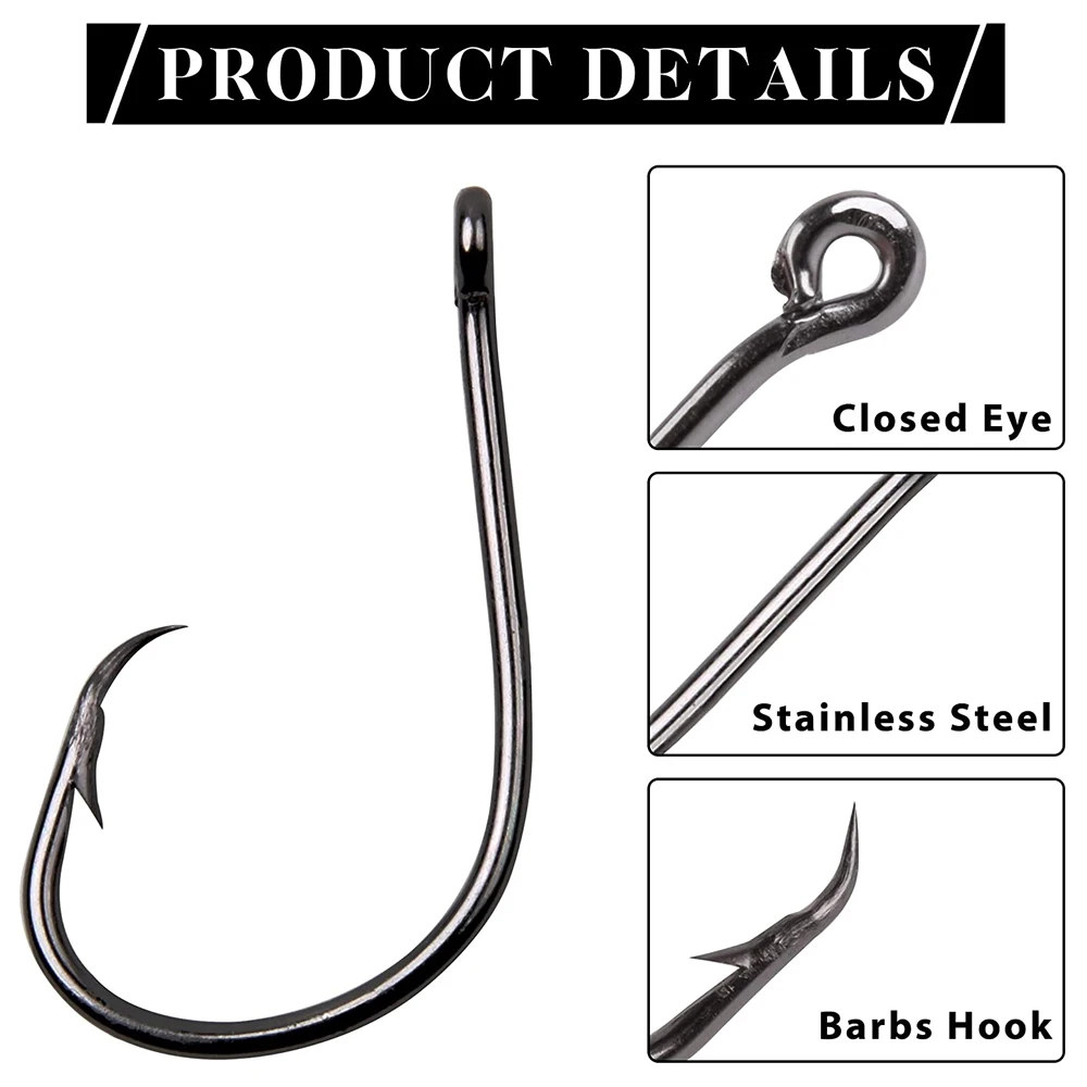 100 Hameçons De Pêche Cercle Sport - Acier Hi-Carbon - Taille 4# à 6/0 - Eau Douce Et Salée