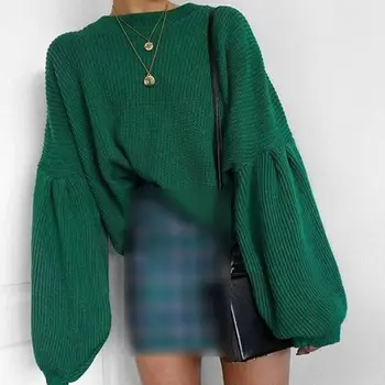 

2019 Women Autumn Winter Knitted Loose Sweater Casual Long Sleeve Female Sweater Jumper Lantern Sleeve Pullover Sweater