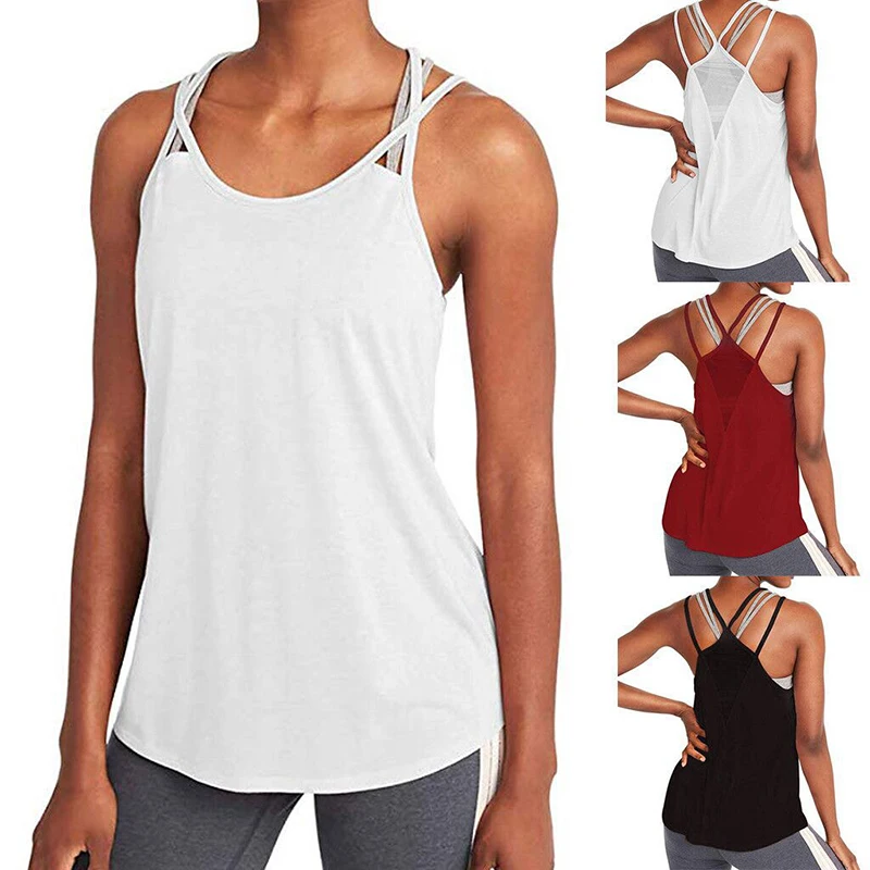 

Zhangyunuo Yoga Crop Top Women Backless Thin Shoulder Strap Sport Mesh Vest Fitness Tank Tops Active Wear Gym Workout Shirts