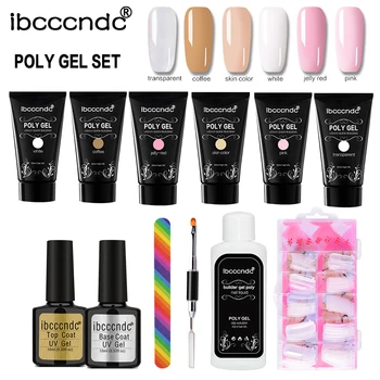 

6 Colors Poly Gel Kit Nail Builder Gel Varnish Polish Polygel Quick Nail Extension Hard Gel Solution Base Top Coat Nail Art Set