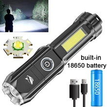

Portable USB Rechargeable LED Flashlight Powerful Flash Light Zoom Torch with 3 Light Modes Built-in Battery Camping Light
