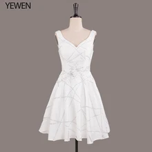 Сексуальные Белые коктейльные платья трапециевидной формы с v-образным вырезом без рукавов до колена кружевные короткие вечерние платья Vestidos De Coctel Homecoming