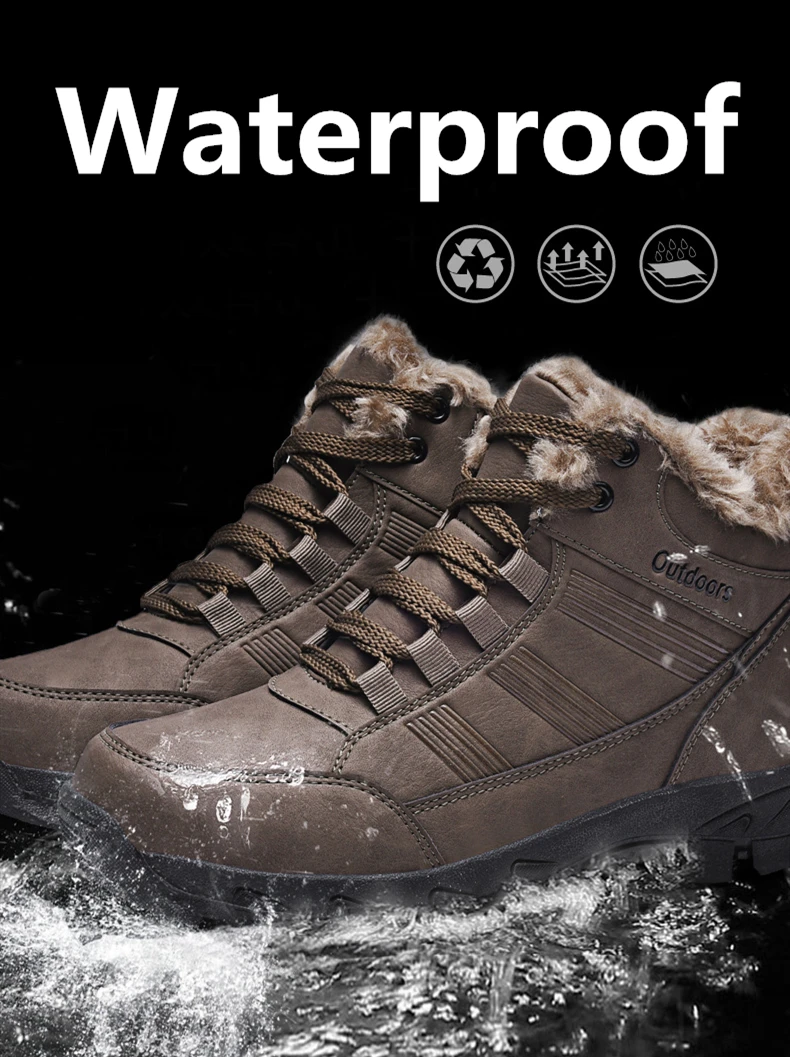 Мужские ботинки для пешего туризма, зимние ботинки на меху, теплые, водонепроницаемые, кожаные, для прогулок, для альпинизма,, большой размер 48