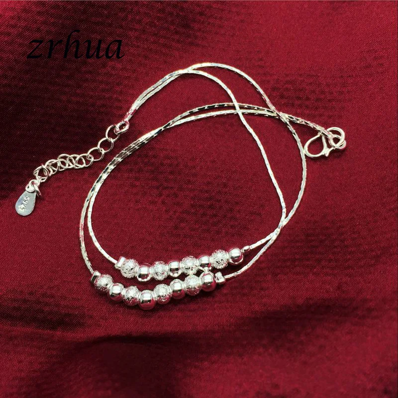 Bohemia 925 серебро anklets Для женщин Многослойные Бусины ножной браслет с подвеской сексуальная Бижутерия для ног лучший подарок Рождество украшения Bijoux
