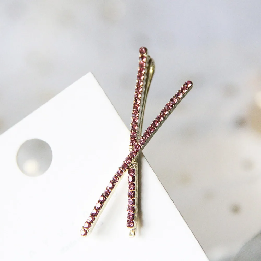 pink 1 шт. модные геометрические х-образные блестящие хрустальные шпильки со стразами для укладки волос женские заколки для волос аксессуары для волос - Цвет: pink