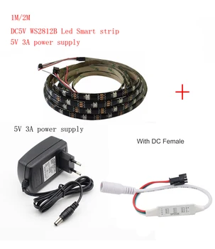 

1/2M DC5V WS2812B Led Strip 30 pixels/leds/m WS2812 IC Smart 5050 RGB led Strip light+ LED Power Supply +DC 3Keys LED Controller