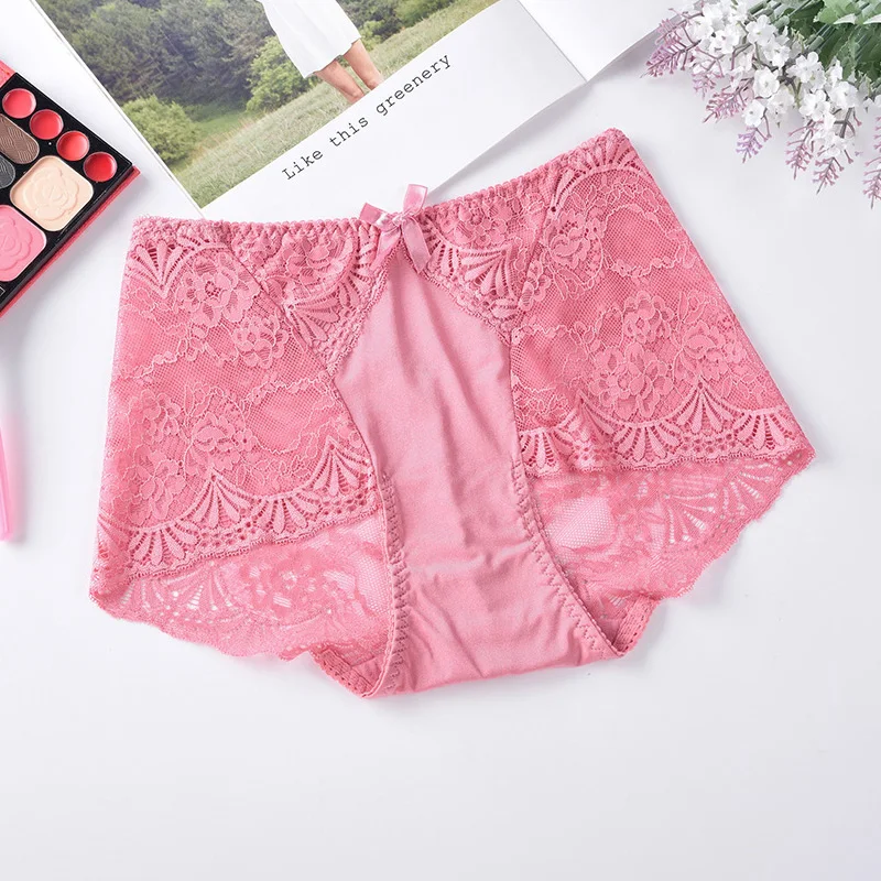 DarkPink Женское нижнее белье с высокой талией, сексуальные трусики, кружевное нижнее белье с вышивкой размера плюс M-XL, женские бесшовные трусы, дышащие - Цвет: DarkPink