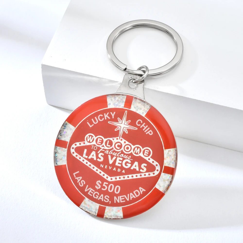 Red Добро пожаловать в Las Vegas круглый счастливый чип брелок Невада стиль культура сувенир чип кольцо в форме ключа - Цвет: Red