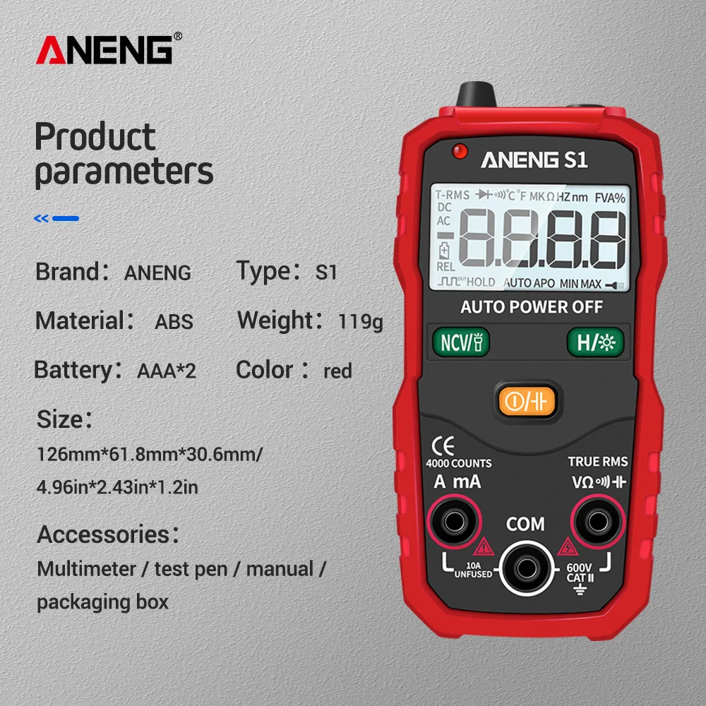 ANENG S1 Цифровой мультиметр True RMS Авто Диапазон Профессиональный ЖК Автоматический Смарт мультиметры Напряжение Амперметр Датчик