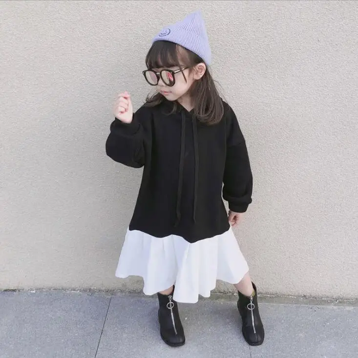 Платье в Корейском стиле с капюшоном и оборками для девочек модные осенне-зимние платья для девочек Одежда для детей от 1 до 7 лет