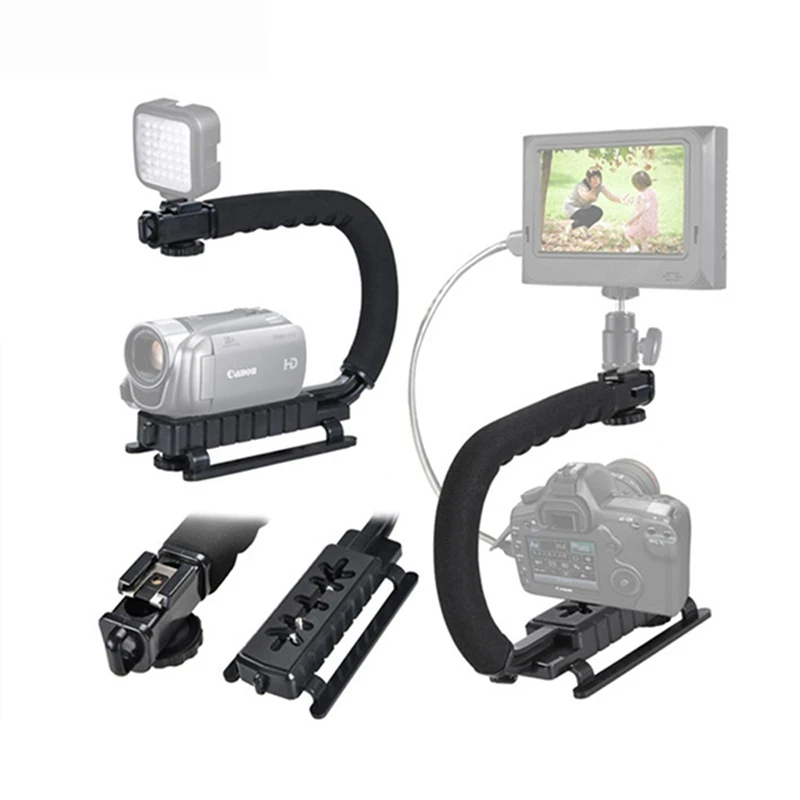 Vaorwne DV Hand Held C-Shaped Shooting Video Stabilizer Hand-held Low Frame Flash Stands Stabilizer 