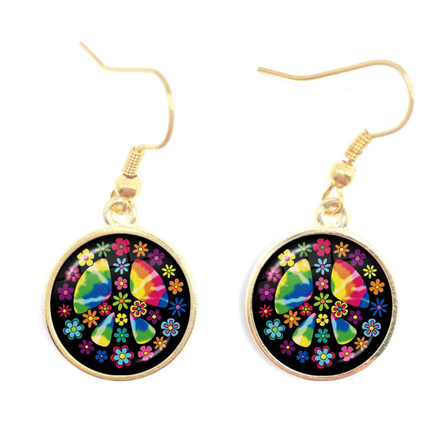 Blue-Red-Yellow Hippie Peace Van Bus Photo Drop Earrings Retro Beach Bus Car Collectors Bus Peace Sign Jewelry For Women