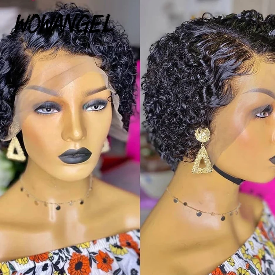 Peruca de Cabelo Frente do Laço Perucas de Cabelo Perucas de Frente do Laço Encaracolado Curto Pixie Corte Humano Pré Arrancado Nós Descorados Perucas Bob Peruca de 3 Cheap Apliques com cabelo humano