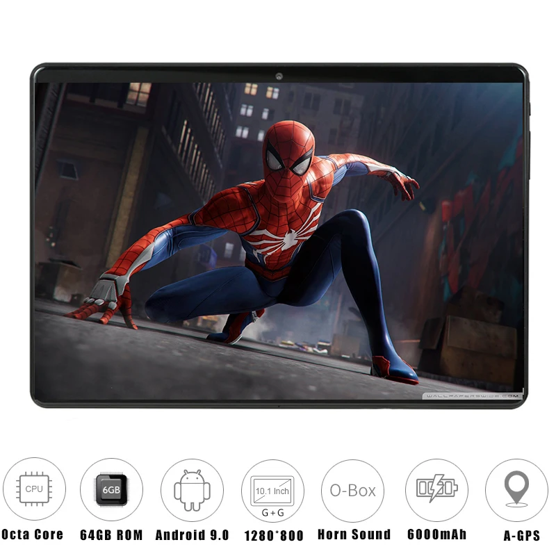2.5D Стекло 10-дюймовый планшетный ПК с системой андроида и 9,0 Octa Core 6 ГБ Оперативная память 64 Гб Встроенная память 8 ядер 1280x800 ips Экран Планшеты 10,1