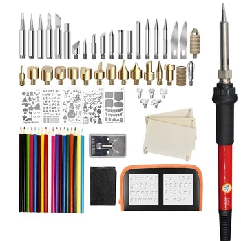 

Hot 79Pcs 60W Soldering Iron Wood Burning Kit Adjustable Engraving Pyrography Tool Welding Welding Skill Kit Wood Embosse(Eu Plu