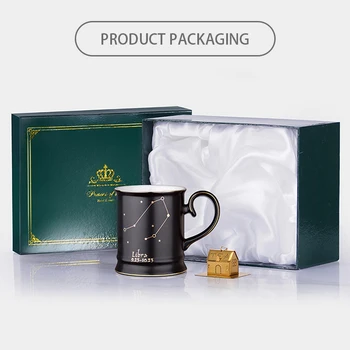 

12 Constellations Ceramic Mugs Creative Mugs with Spoon Black and Gold Porcelain Coffee Cup Drinkware