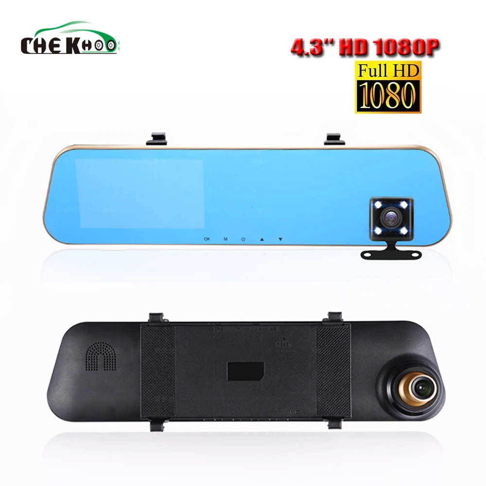 

HD 1080P Car Dvr Camera 4.3 Inch Rearview Mirror Digital Video Recorder Dual Lens cam Registratory Camcorder Dash Cam 2 way