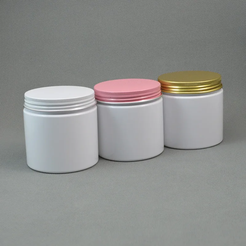 

30pcs/lot 200ml White Plastic Cosmetic Jar PET Serum Bottle Pink Gold Screw Aluminum Cap 200g Thread Cream Container