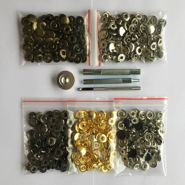 50set Leather Snap Fasteners Kit,10mm 12mm 15mm Metal Button Snaps