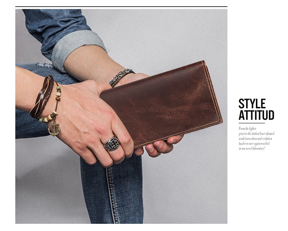 New Unisex Real Leather Vintage Coffee Gift Long Checkbook Organizer Standard Men's Wallet Travel Purse Designer Clutch 8645