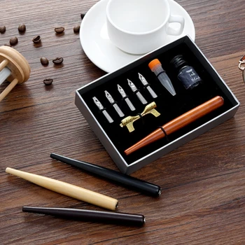 

Calligraphy Fountain Dip Pen with 5 Nibs Ink Kit Gift Box for Lettering Sketching Drawing Stationery