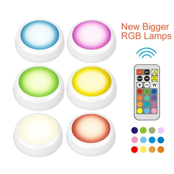 

LED Bigger RGB Color Cabinet night Light battery Puck Lights Dimmable Under Shelf Kitchen Counter Lighting remote controller