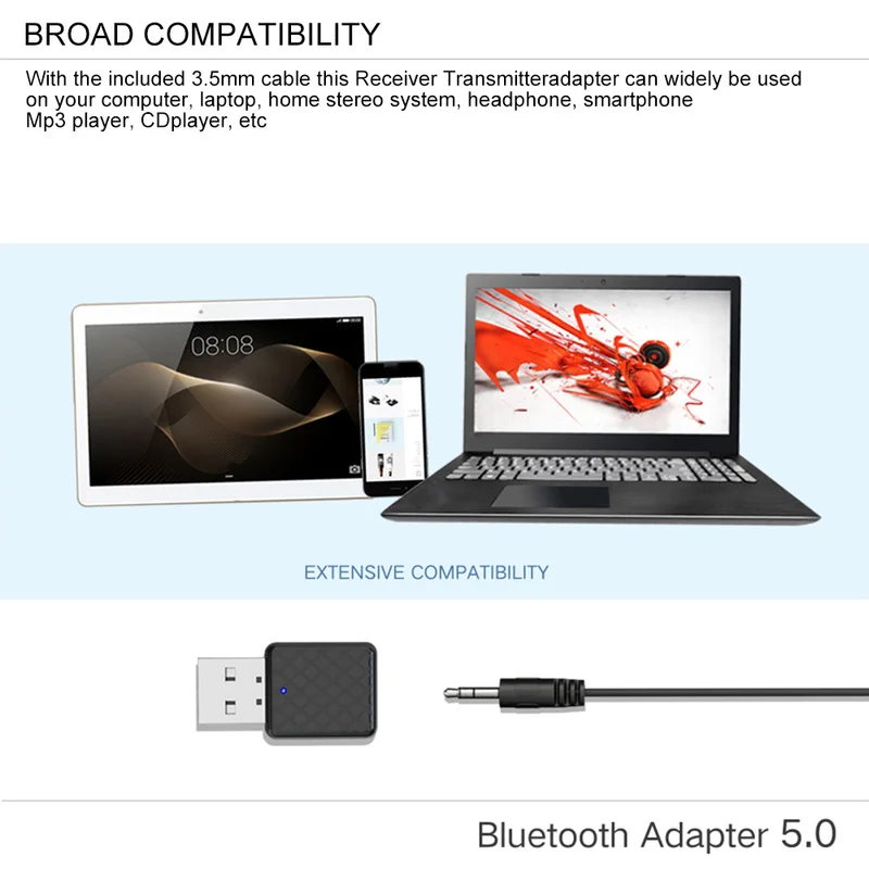 Портативный Bluetooth 5 0 передатчик приемник 3 мм AUX USB Mini 2 в 1 беспроводной стерео