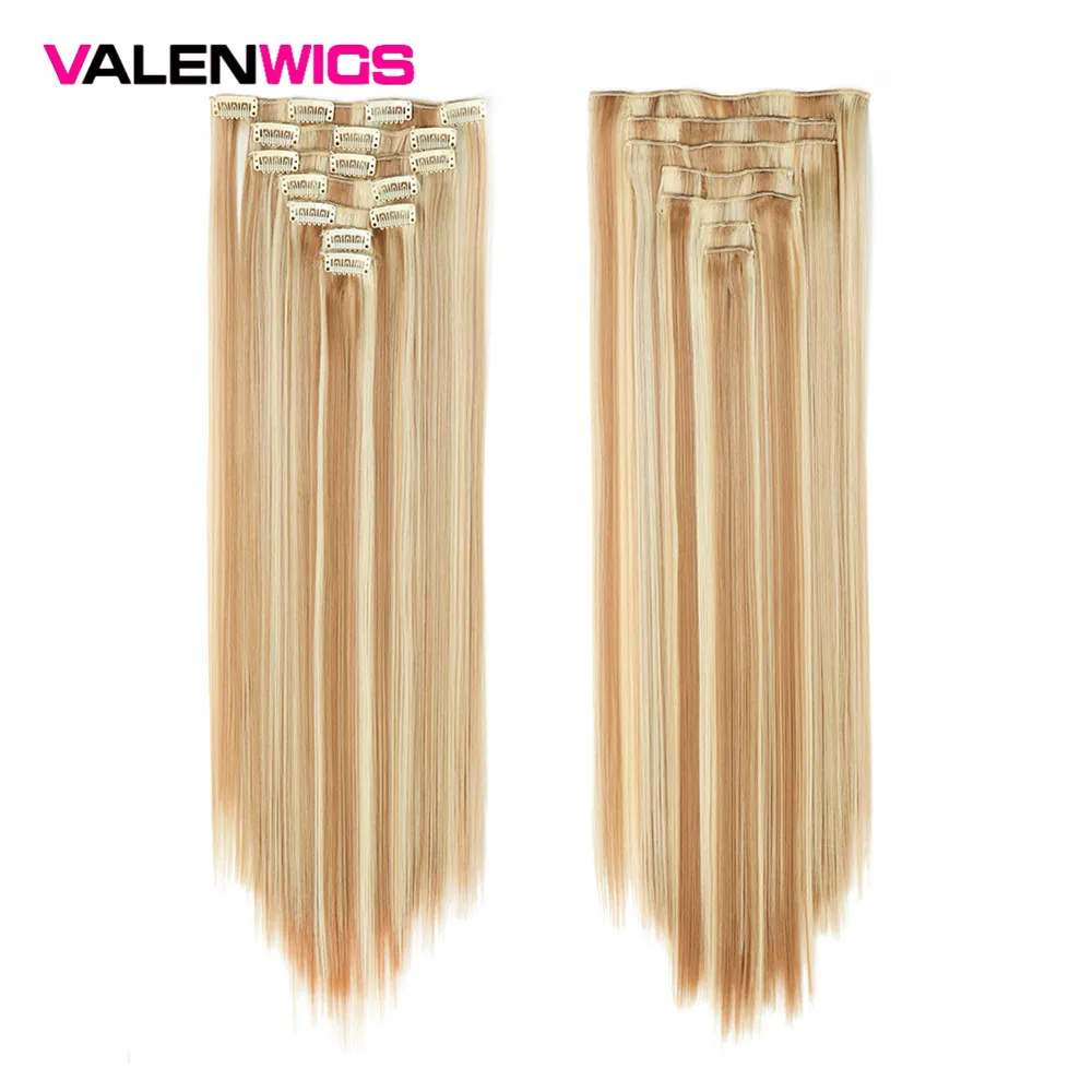 Valenwigs 22 ''клип в синтетических волос для наращивания полная голова длинные прямые чистый цвет 7 шт./компл. поддельные волосы для черных/белых женщин