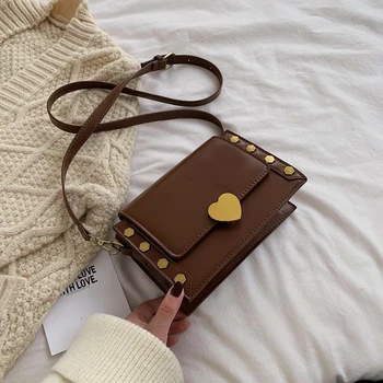 

2019 winter new fashion ladies shoulder bag rivet phone bag retro wallet small square bag