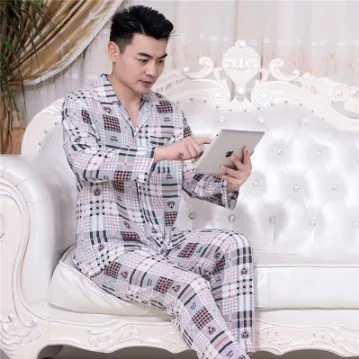 

Middle-aged Pajamas Men'S Wear Spring And Summer Long Sleeve Bourette Set Daddy Clothes Tracksuit Artificial Cotton Thin Two-Pie