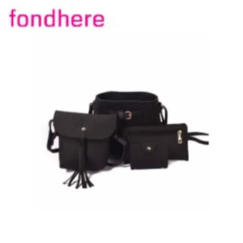 

fondhere Spring Wooden bead four-piece spring new tassel bucket bag rivet child mother bag tide multifunctional style simple