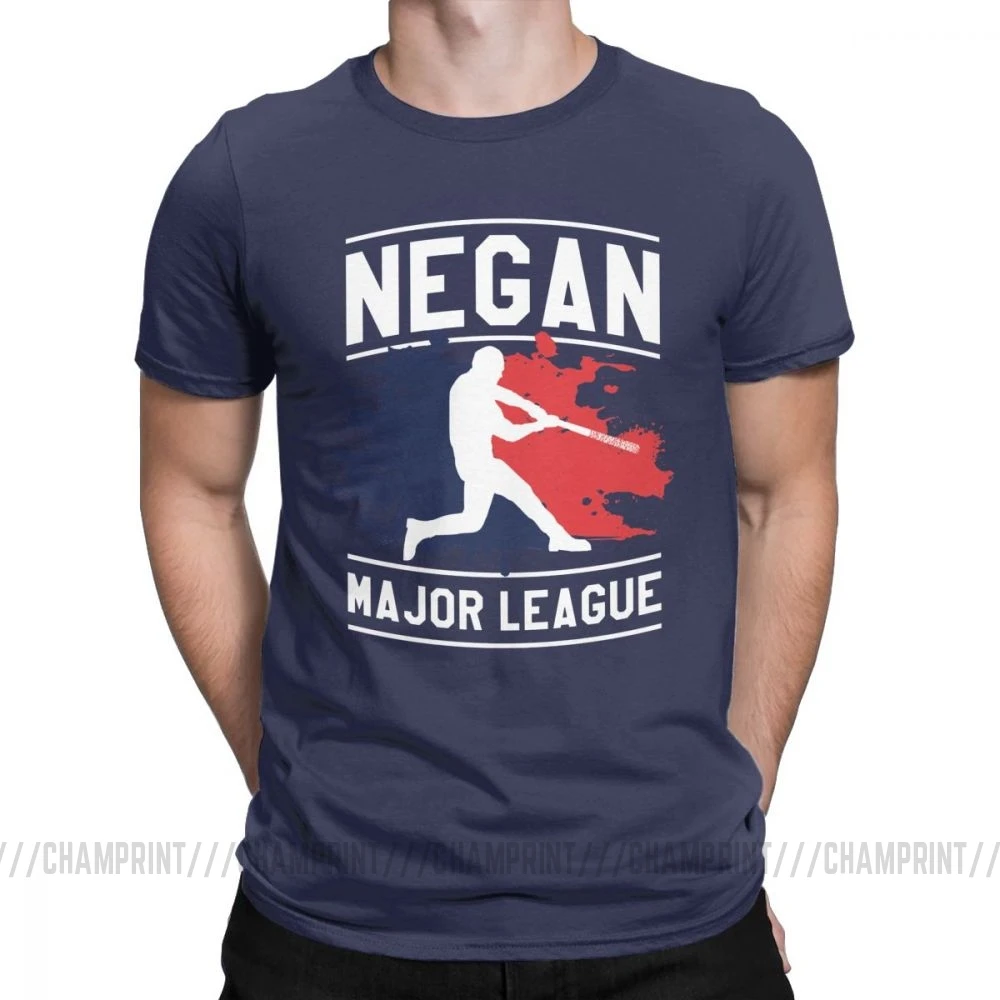 Мужская Бейсбольная Футболка Negan Major League Люсиль, одежда из чистого хлопка, винтажные футболки с круглым воротником - Цвет: Тёмно-синий