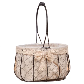 

Iron Art Storage Basket Desktop Grocery Organizer Small Fruit Bowl Portable Mini Basket Flower Basket Garden Wind Handheld Flowe