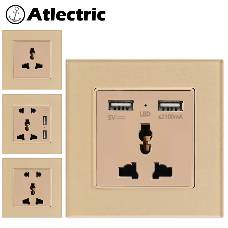 

Atlectric Universal Multi-Function Socket Dual USB Port Wall Socket Power Supply Glass Panel For Mobile Phone Adapter 2.1A