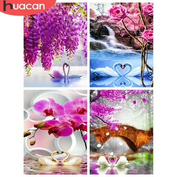 

HUACAN Full Square Diamond Embroidery Animal DIY Diamond Painting Swan Animal Mosaic Flower Needlework Handmade Gift