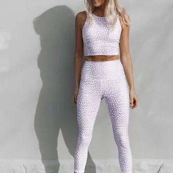 

Black Women Yoga Set Point Print Tracksuit Sexy Fitness Gym Wear Running Workout Clothes Tank Top Leggings Sportswear Sport Suit