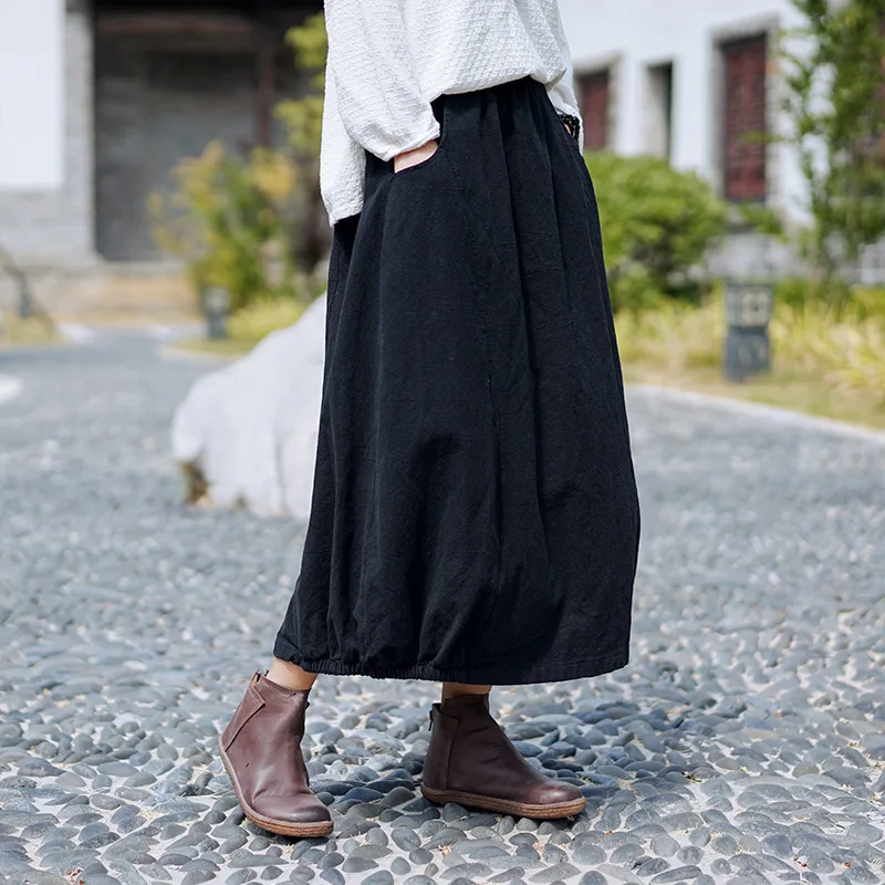 Женская юбка с поясом на резинке NINI WONDERLAND, повседневная хлопково-льняная юбка, модель большого размера на осень и весну