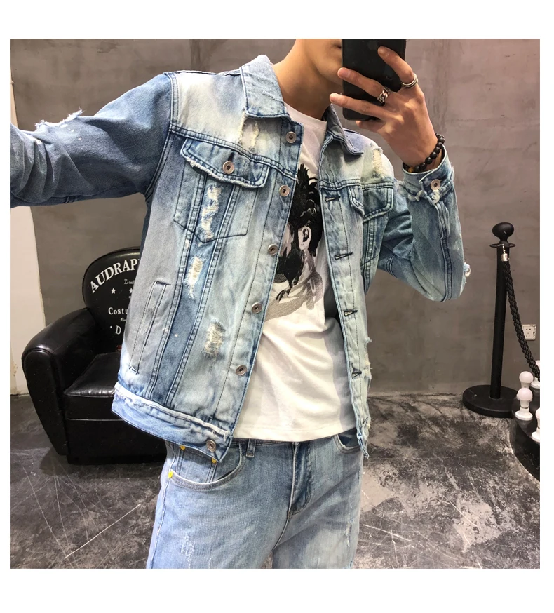 Lente Herfst Mannen Gat Denim Jas Mannen Jassen джинсы Jas Jaqueta Masculina Uitloper с отложным воротником зауженный крой Mannelijke jas Jas