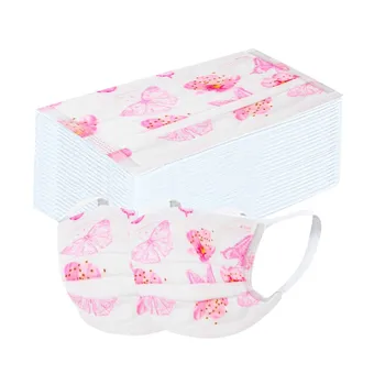 

50PCS Disposable Unisex Printed White Soft Masks For Adults Non-woven Face Mask 3 Layers Ply Filter Breathable Earloops Mask