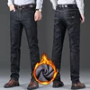 Winter Thermal Warm Flannel Stretch Jeans Mens Winter Quality Famous Brand Fleece Pants Straight Flocking Trousers Denim Jeans 6