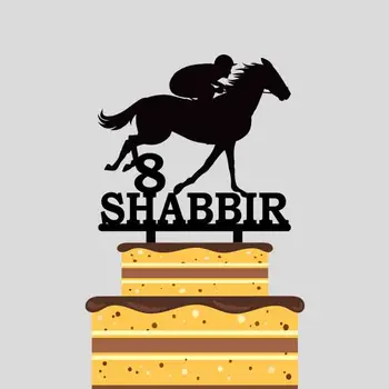 

Personalized Boys Birthday Cake Topper Custom Name Age Boy Riding Horse Cake Topper For Birthday Party Cake Decoration YC135