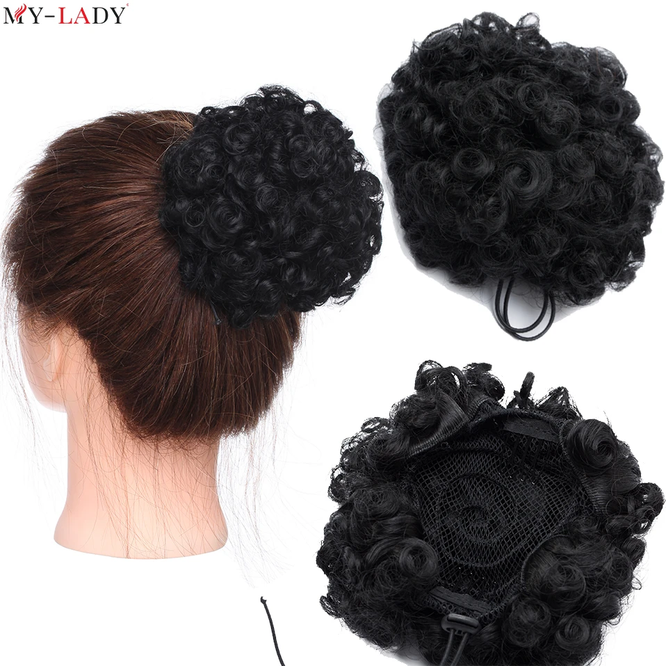 My Lady Short Afro Puff Synthetic Black Hair Bun Chignon Hairpiece  Drawstring Ponytail Kinky Curly Updo Clip In Hair Extensions| | - AliExpress